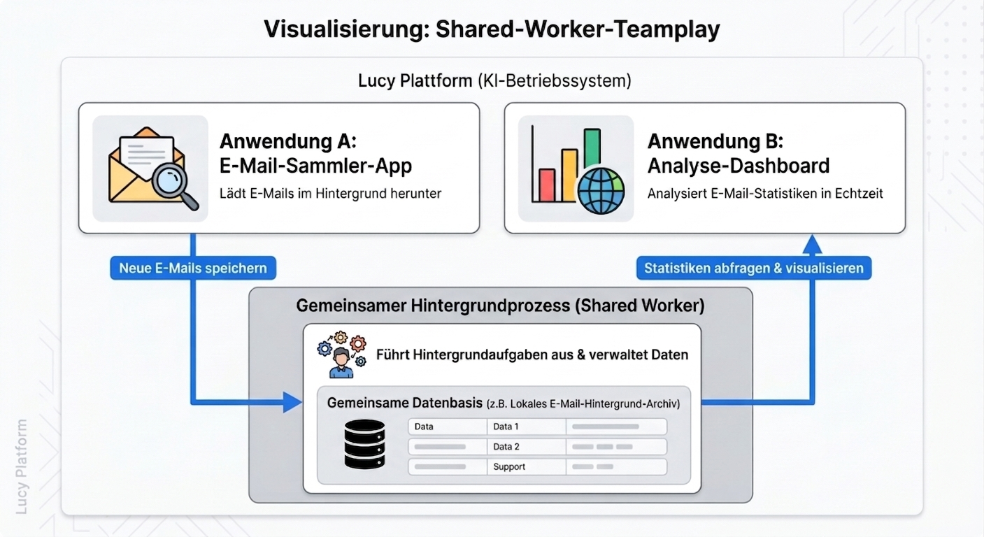 Visualisierung: Mehrere Apps greifen auf denselben gemeinsamen Worker zu